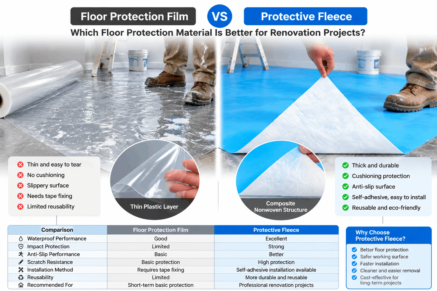Floor Protection Film vs Protective Fleece: Which Floor Protection Material Is Better for Renovation Projects?