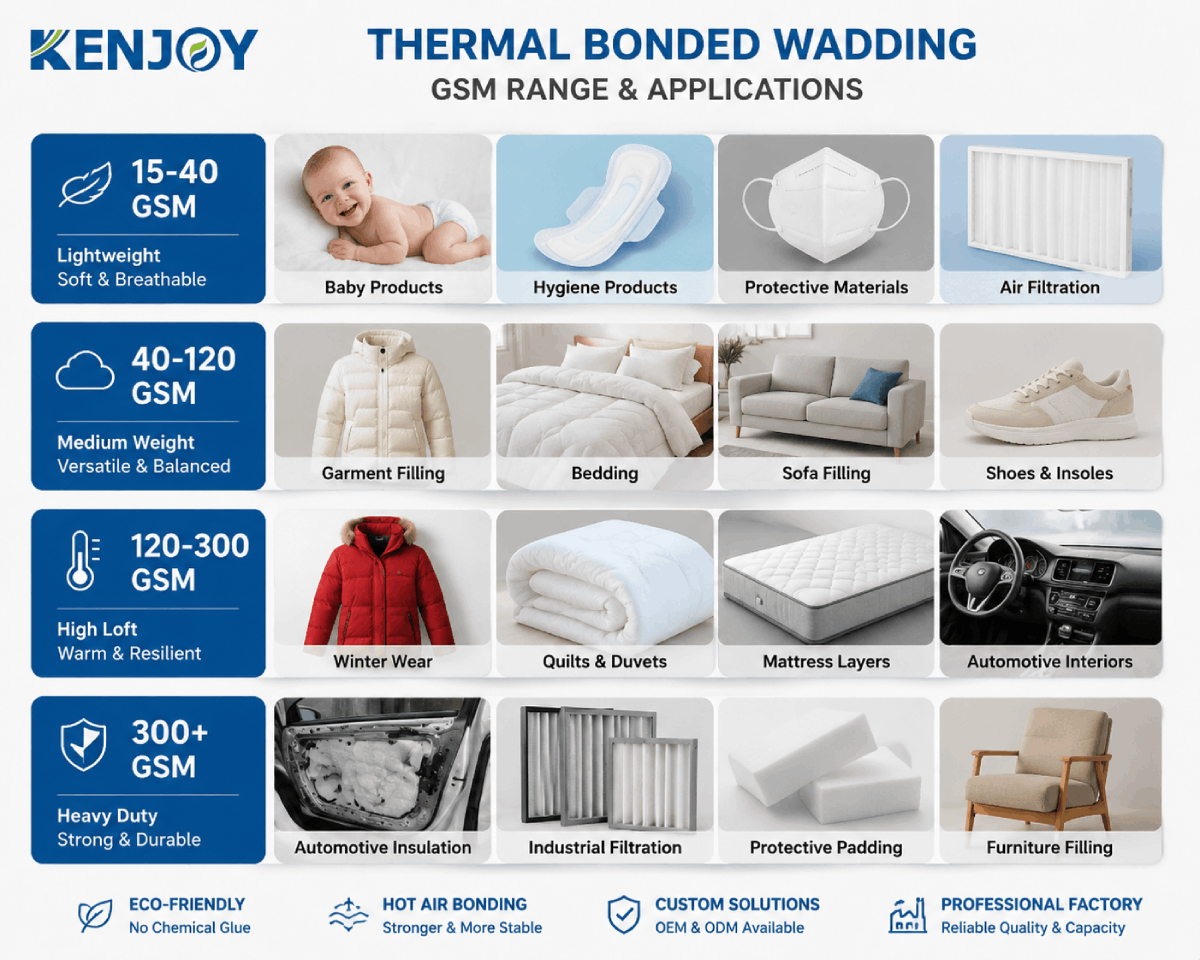 Thermal Bonded Wadding GSM Guide: How to Choose the Right Weight and Thickness for Different Applications