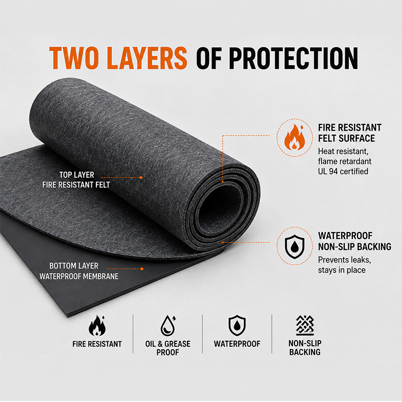 Heat Resistant Felt Grill Mat | UL 94 Flame Retardant BBQ Floor Protector